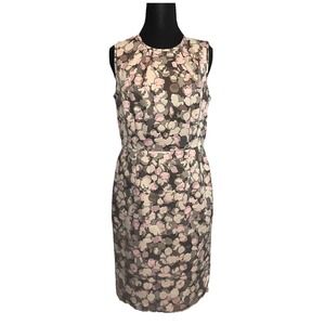 Ann Taylor LOFT Size 4 Sleeveless Floral‎ Dot Print Sheath Dress Pink Gray white